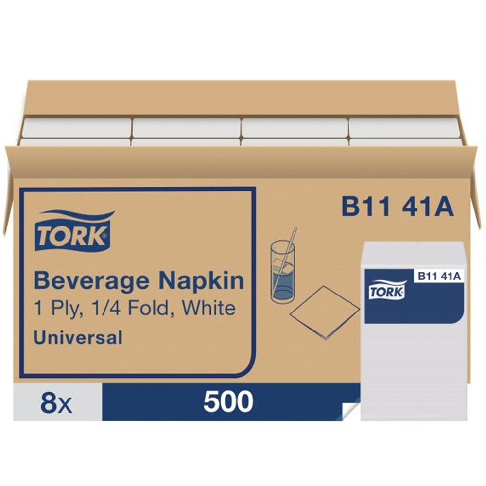 Tork White 1-Ply Beverage Napkin (9.5 in. x 9.5 in., 4000 Napkins/Case)
